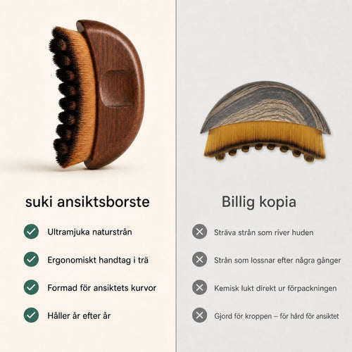 Jämförelse: suki ansiktsborste med ultramjuka strån mot billig kopia med sträva strån